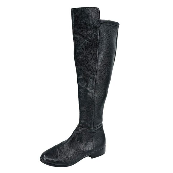 Michael Kors Tall Riding Boots 7 M Black Leather Almond Toe Knee High Side Zip - Picture 14 of 14